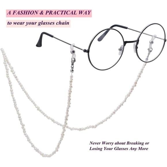 Top Mask Lanyard Chain Face Mask Holder Chain Freshwater Pearl Eyeglasses Chain - Picture 2 of 7